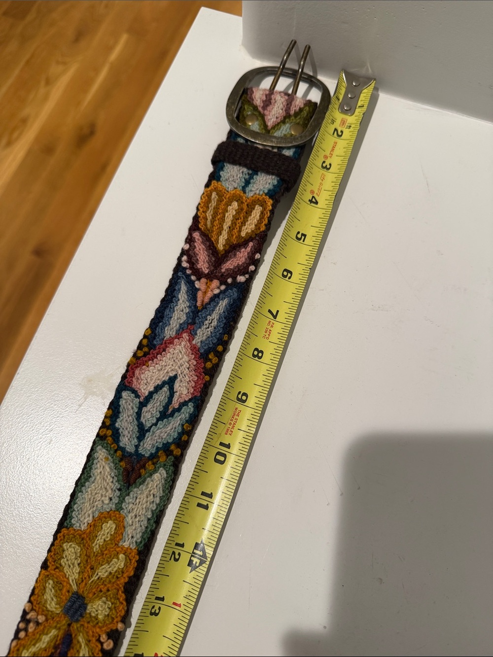 PISTIL Peruvian Wool Floral Embroidered Belt, Brass Buckle Size Medium - Picture 7 of 8